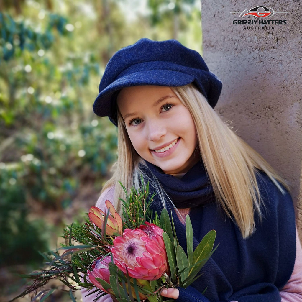 Wool beret with a peak cap Ladies Smart Casual look Warm and Beautiful cap 100% wool navy blue colour
