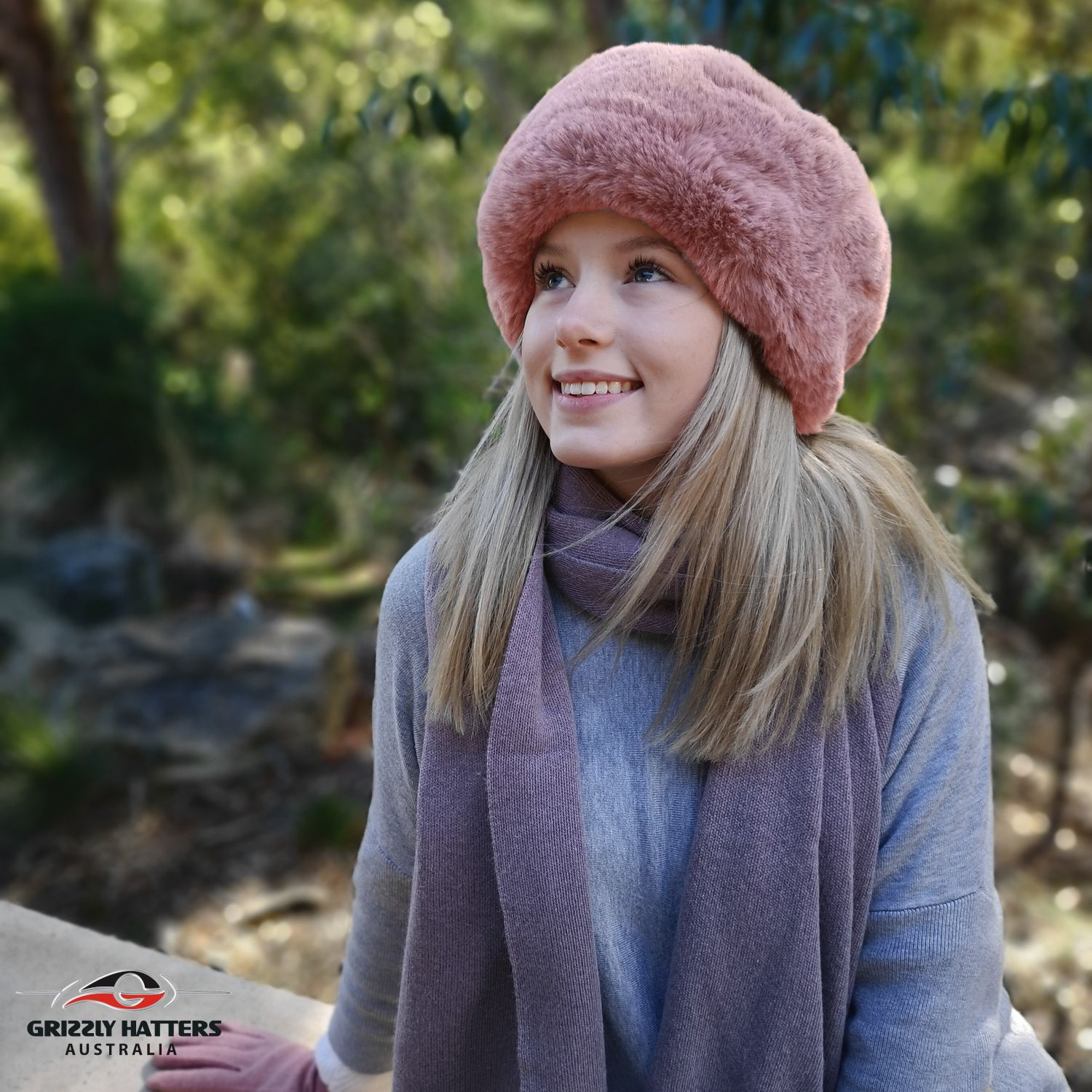 Faux Fur Hat Soft Rabbit Imitation Dusty Pink Colour