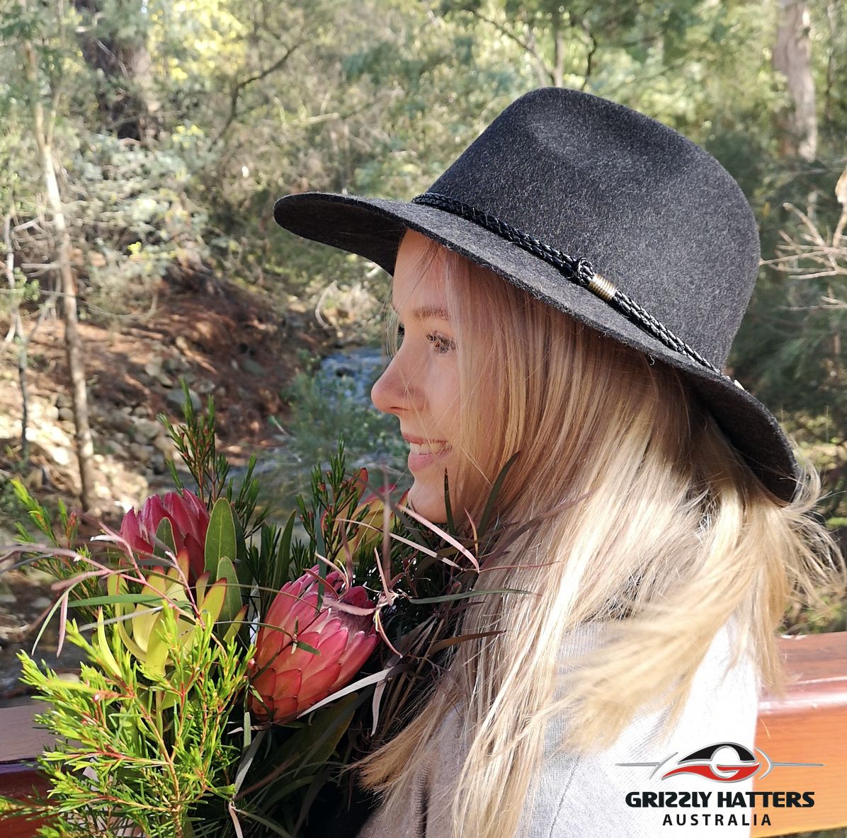 100% Wool Unisex Classic Fashionable Fedora Hat in Charcoal Black Marl Colour Handmade in Tasmania, Australia by Grizzly Hatters, small and big sizes