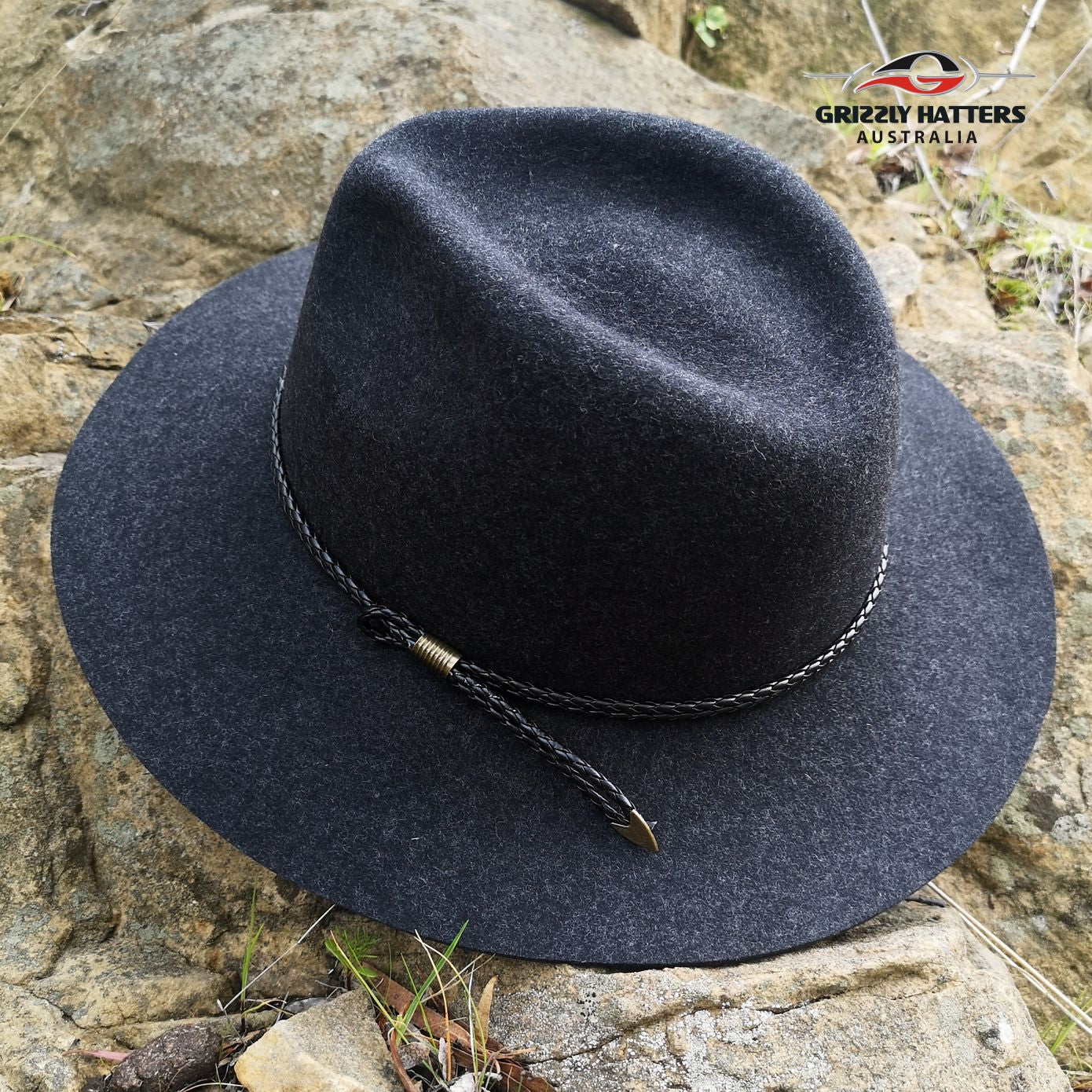100% Wool Unisex Classic Fashionable Fedora Hat in Charcoal Black Marl Colour Handmade in Tasmania, Australia by Grizzly Hatters, small and big sizes