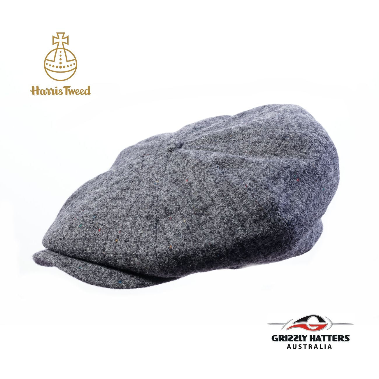 Harris Tweed Wool 8 panel Cap in gray colour Handmade in Australia