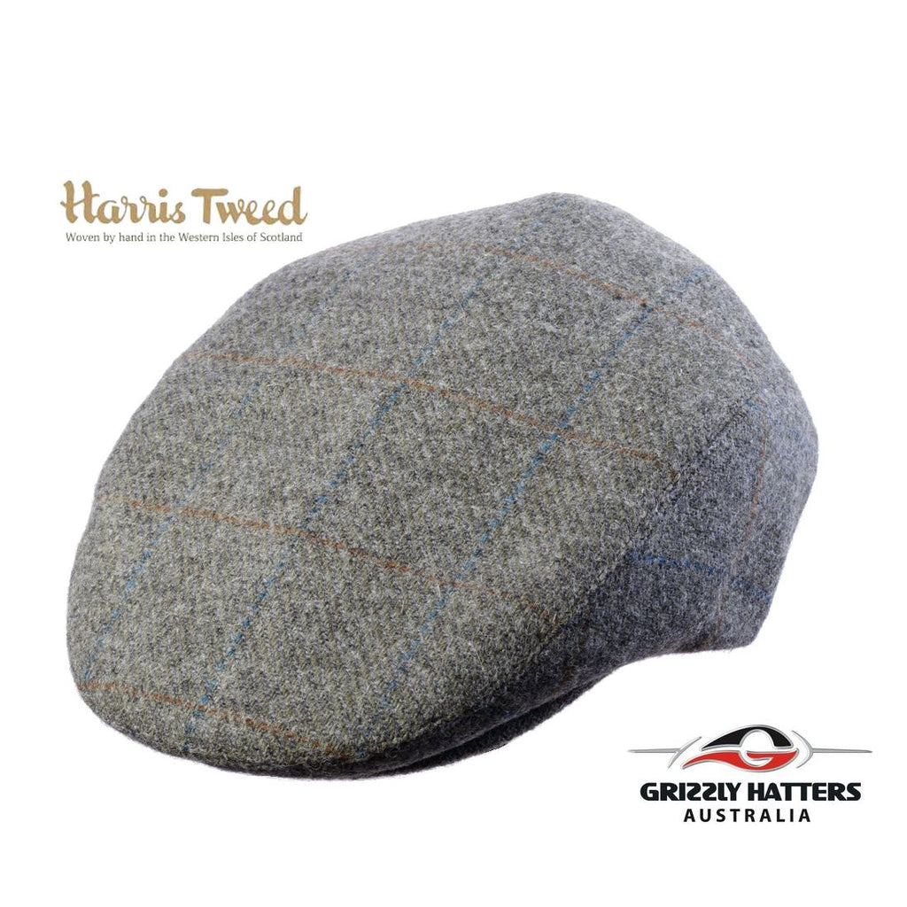 Quality Harris Tweed Wool Flat Cap in Light Olive colour adjustable size classic gift for men