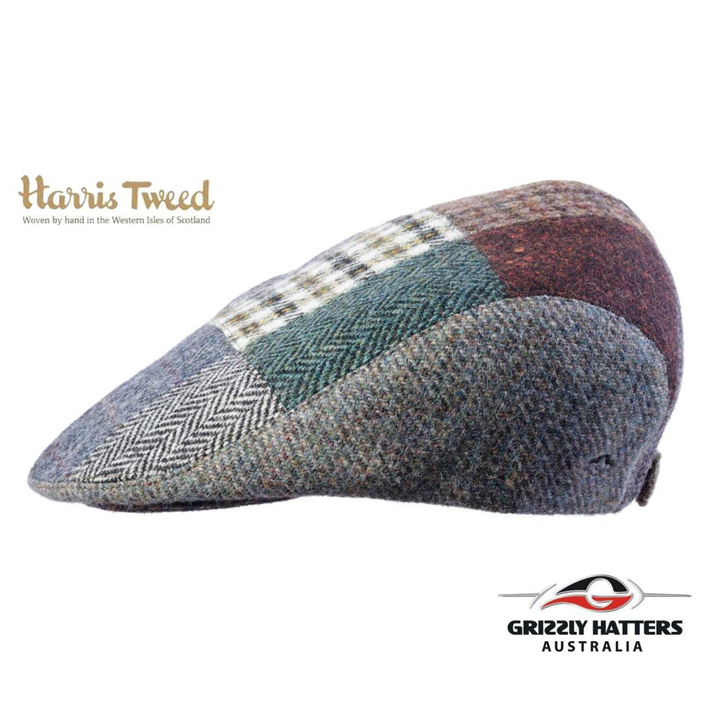 Quality Harris Tweed Wool Flat Cap in Patchwork colours adjustable size gift for him