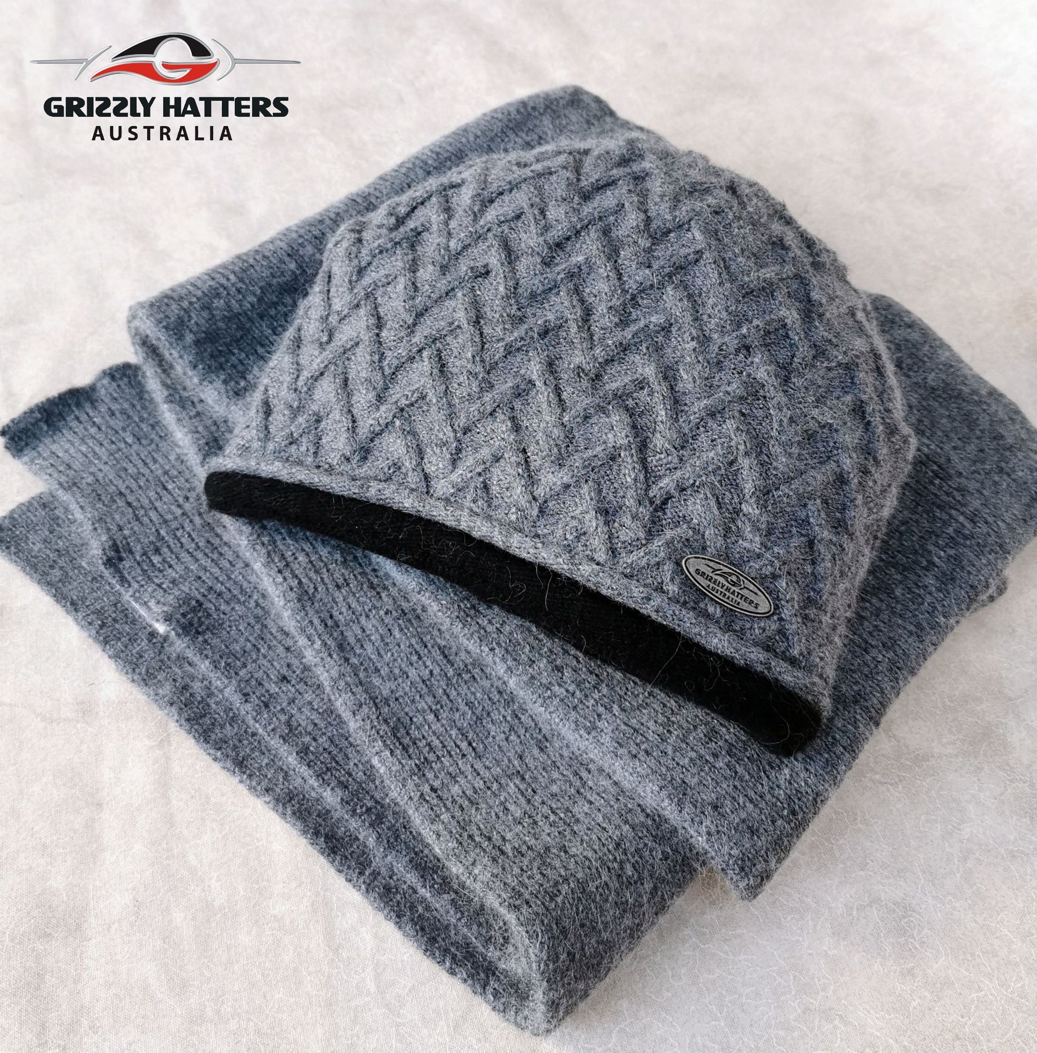 Beanie & Scarf Set : Merino / Angora wool & acrylic yarn blend