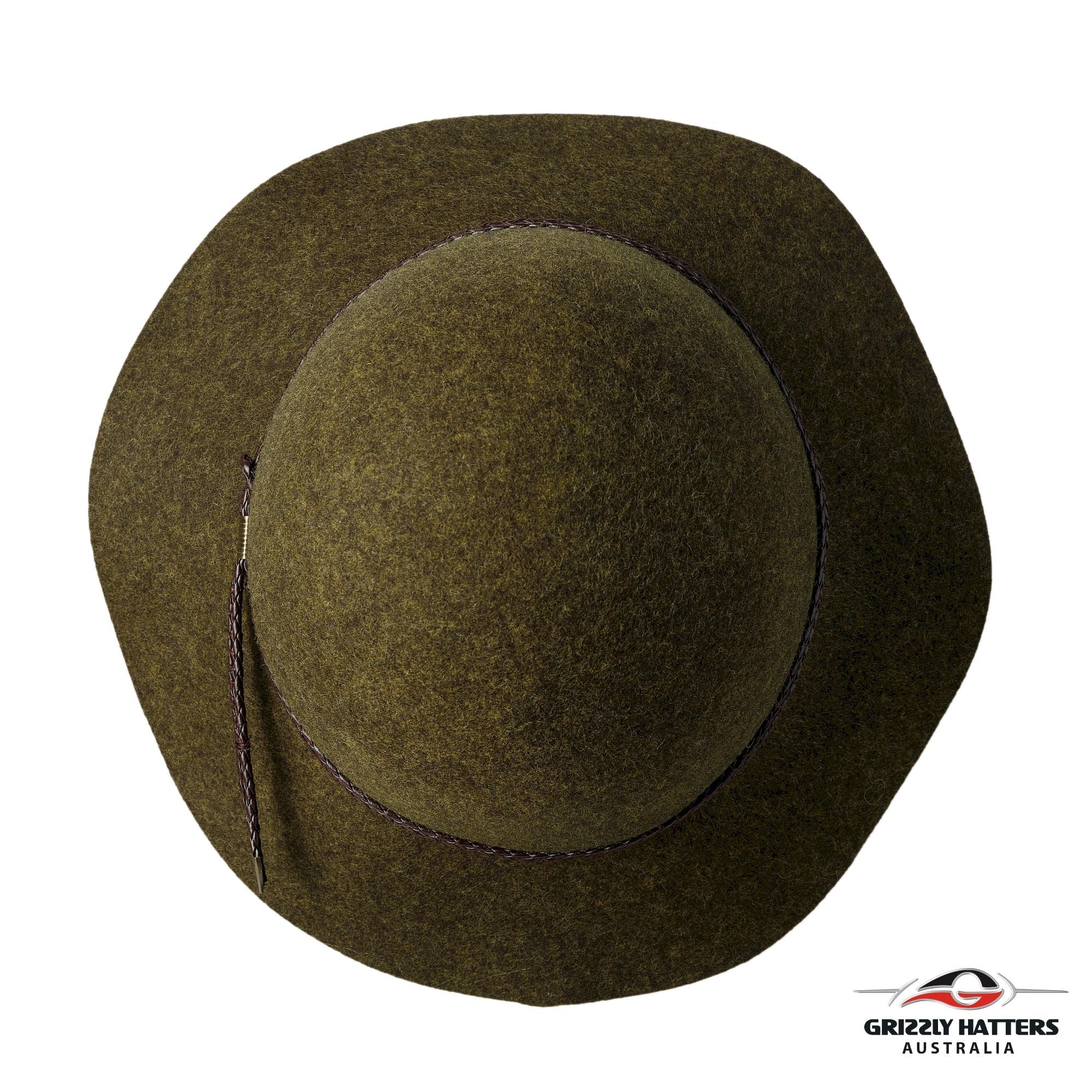 BRUNY HAT Australian merino wool hat in classic medium size brim design. Green marl color with a choice of brown or black leather braid. One size fits most, adjustable band for sizes from 55 to 59cm. Handmade in Tasmania by Grizzly Hatters (Salamanca Market Hobart)