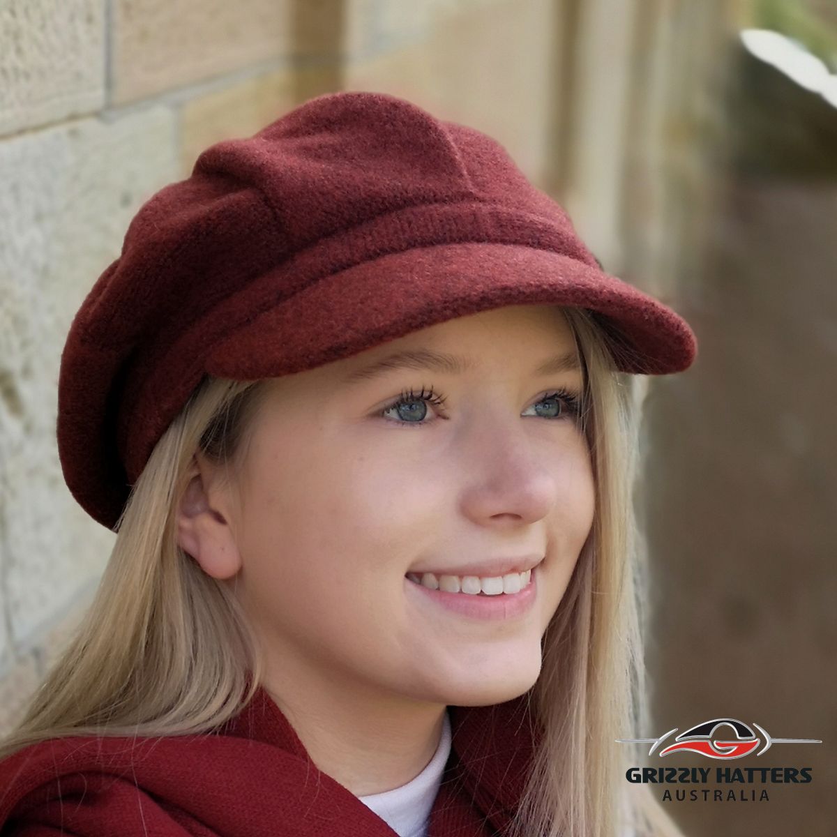 Wool beret with peak wool cap adjustable size Australian wool 8 panel cap pink fawn grey maroon