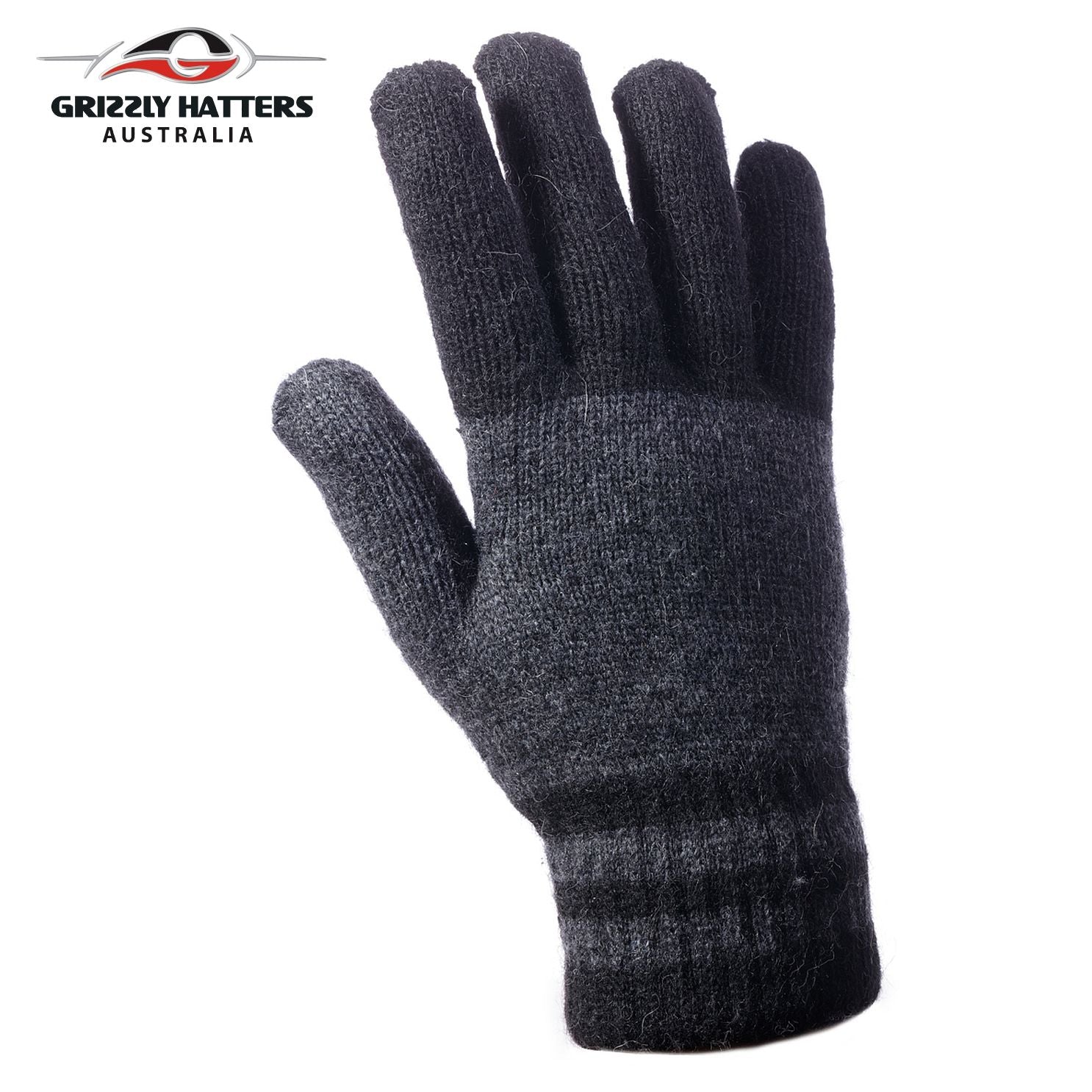Mens angora wool gloves with extra lining one size fits most grey /black colour stripes