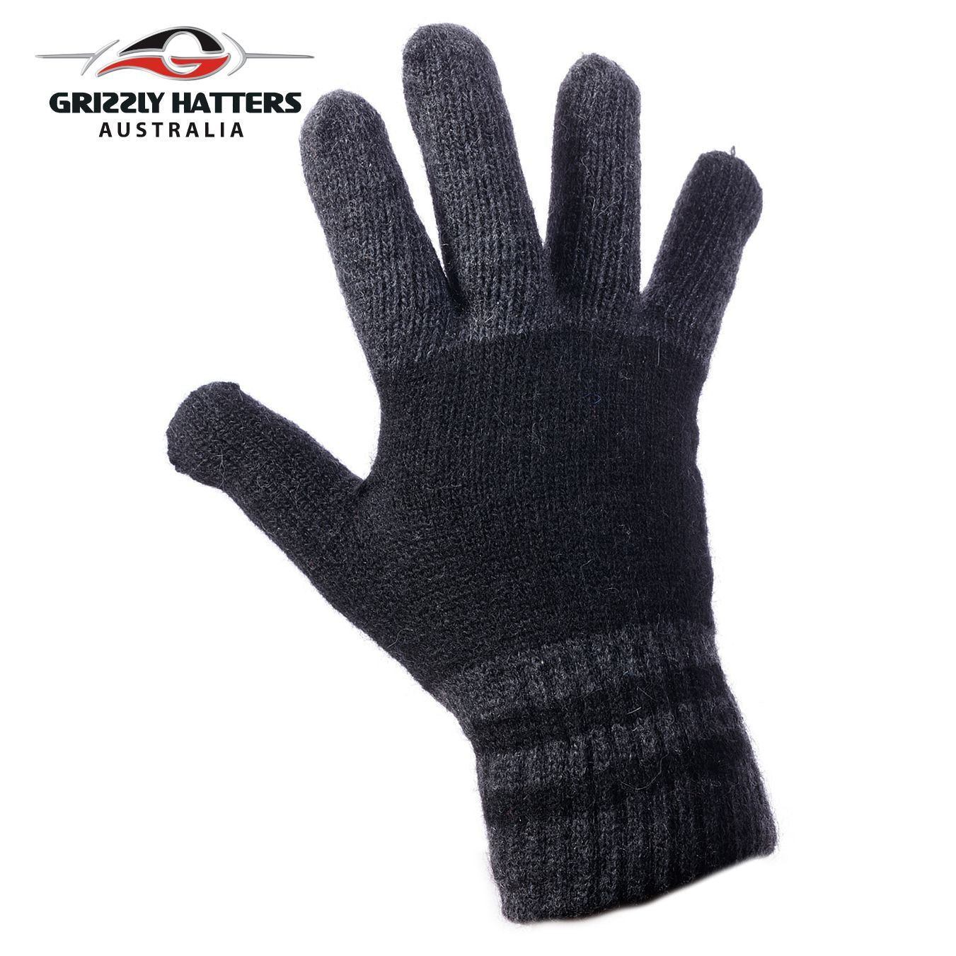 Mens angora wool gloves with extra lining one size fits most grey / black colour stripes