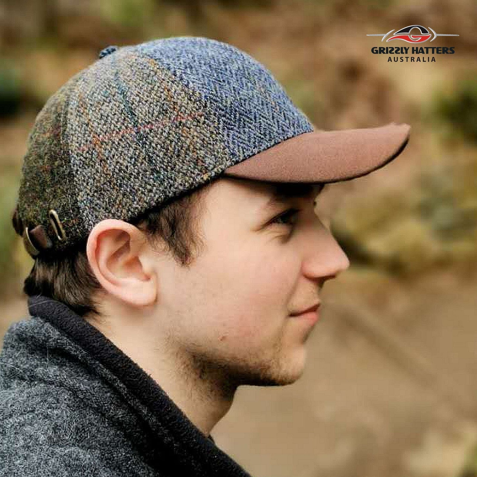 Traditional Harris Tweed Wool Flat Cap in Patchwork hand made in Tasmania Australia by Grizzly Hatters Salamanca Market