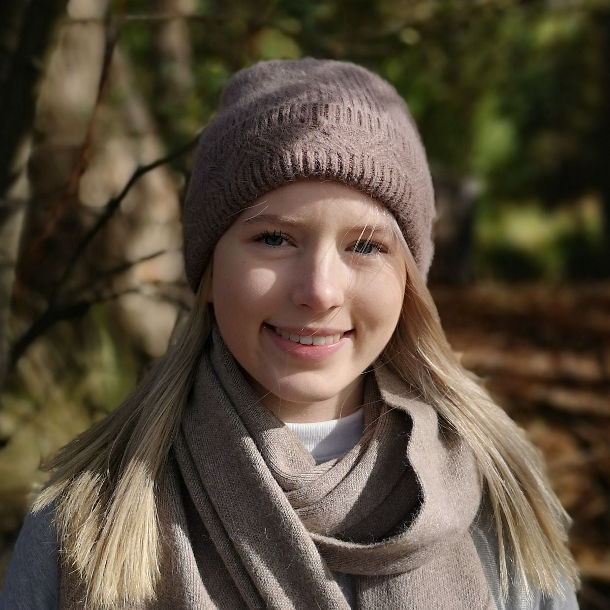 Merino & Angora Wool blend Beanie with fleece lining mocha brown colour
