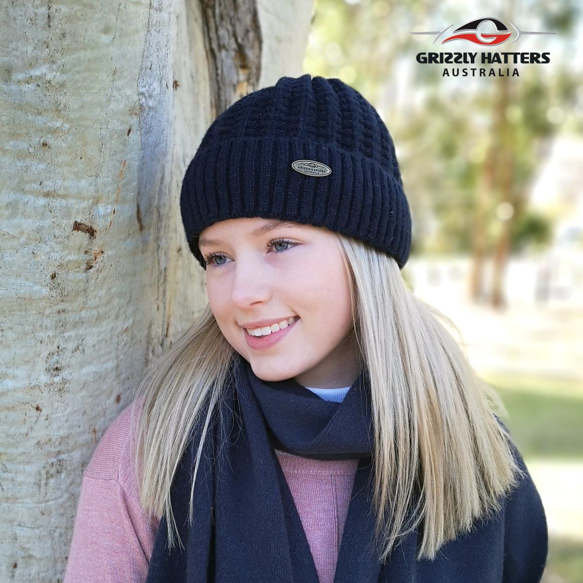 Australian Merino Wool blend Beanie with fleece lining navy colour snug fit