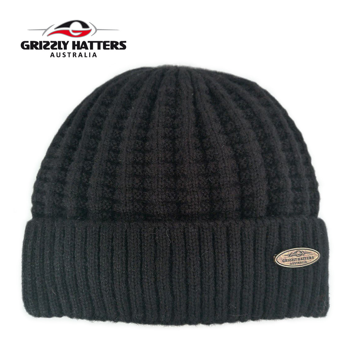 Australian Merino Wool blend Beanie with fleece lining black colour snug fit