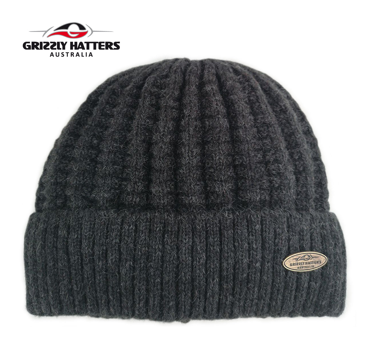 Australian Merino Wool blend Beanie with fleece lining charcoal colour snug fit