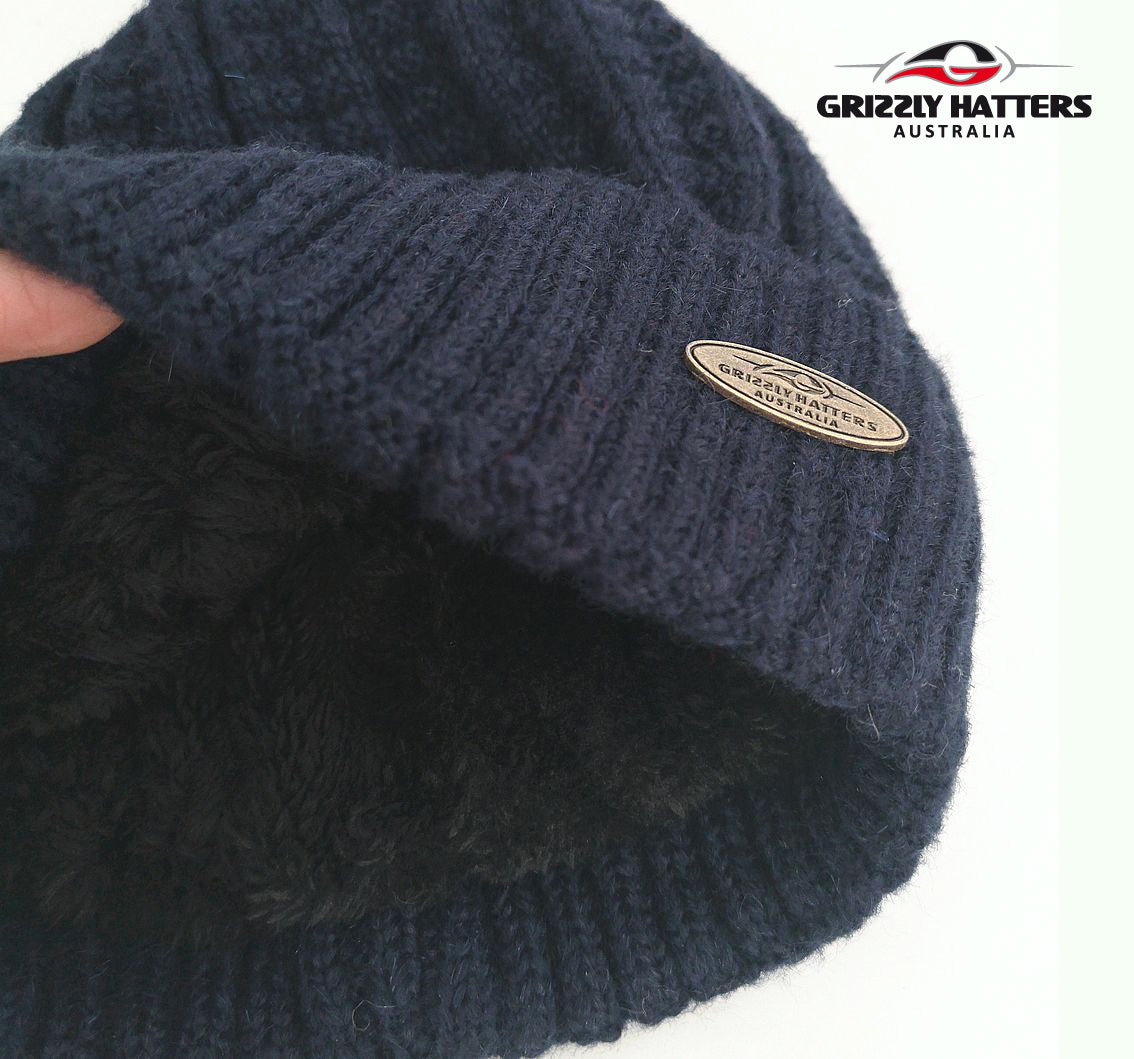 Australian Merino Wool blend Beanie with fleece lining navy colour snug fit