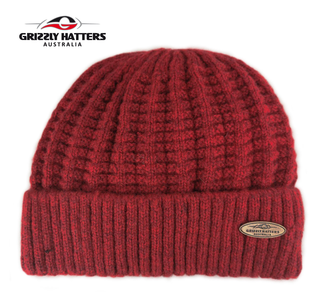 Australian Merino Wool blend Beanie with fleece lining red black colour snug fit