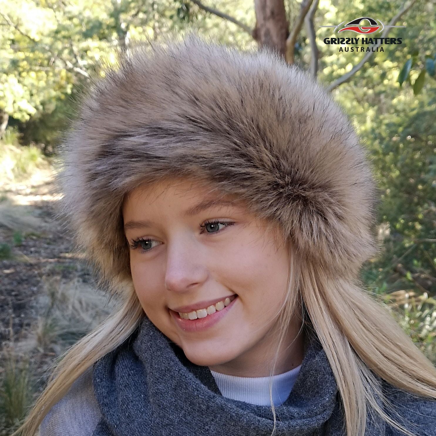 Faux Fur Hat Brown Grey Racoon Colour