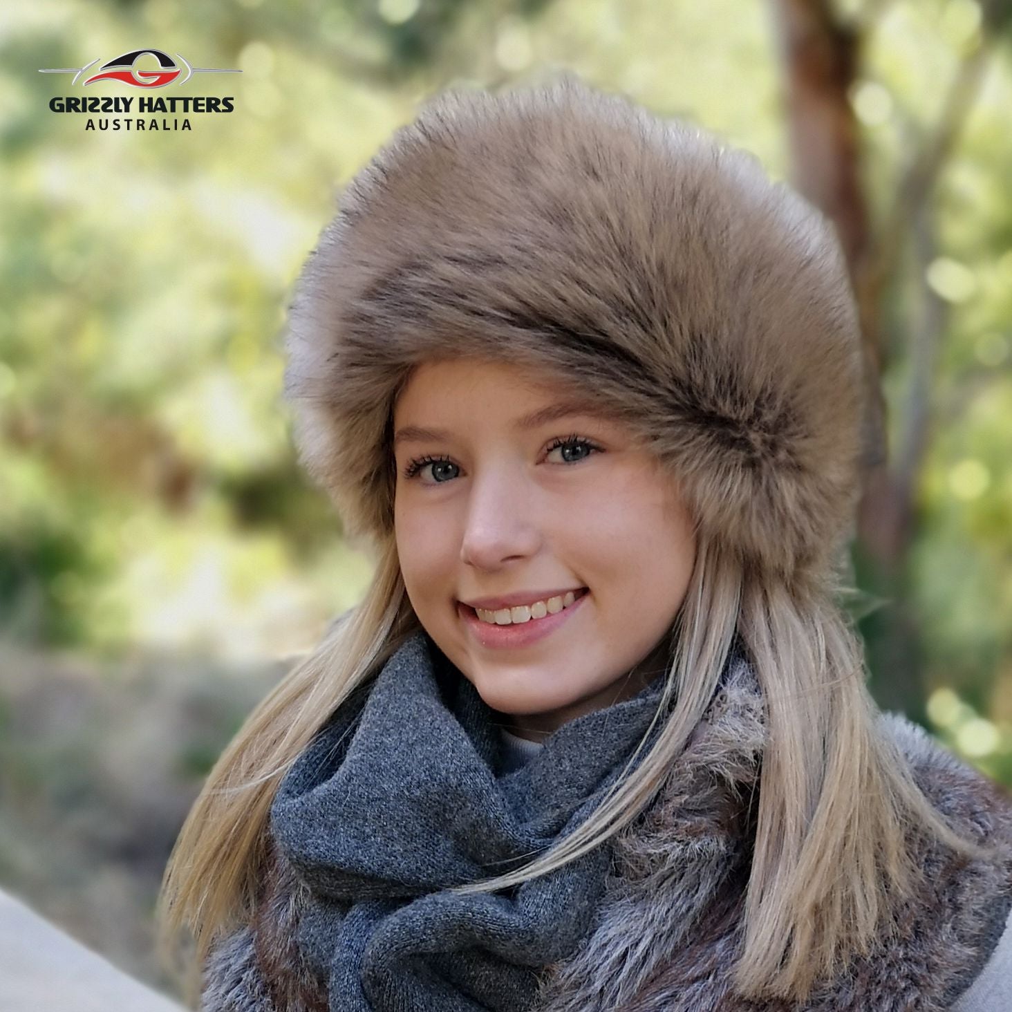 Faux Fur Hat Brown Grey Racoon Colour - Main Image