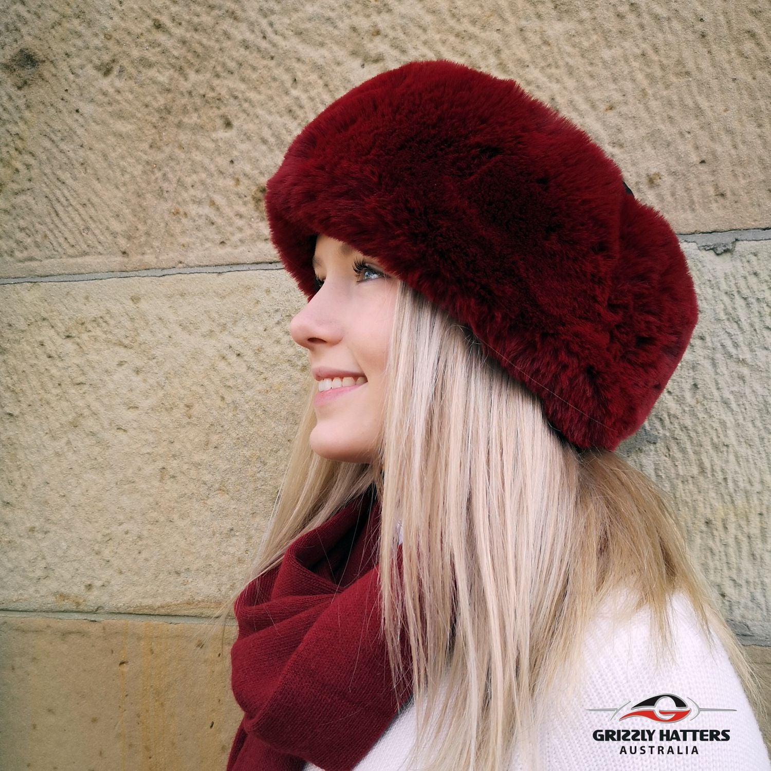 Faux Fur Hat Soft Rabbit Imitation Wine Red Colour