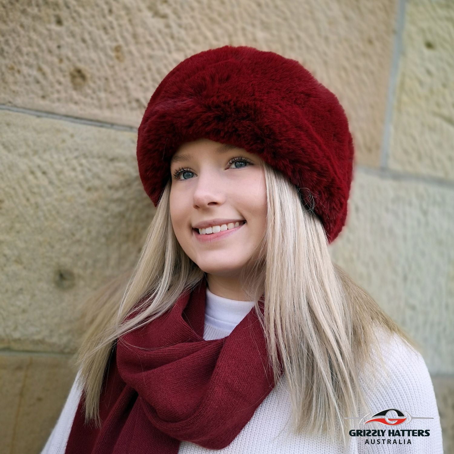 Faux Fur Hat Soft Rabbit Imitation Wine Red Colour