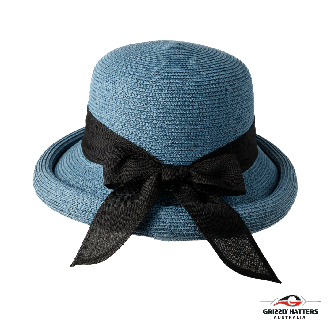 Sun Hat with Large Bow and Rolled Brim