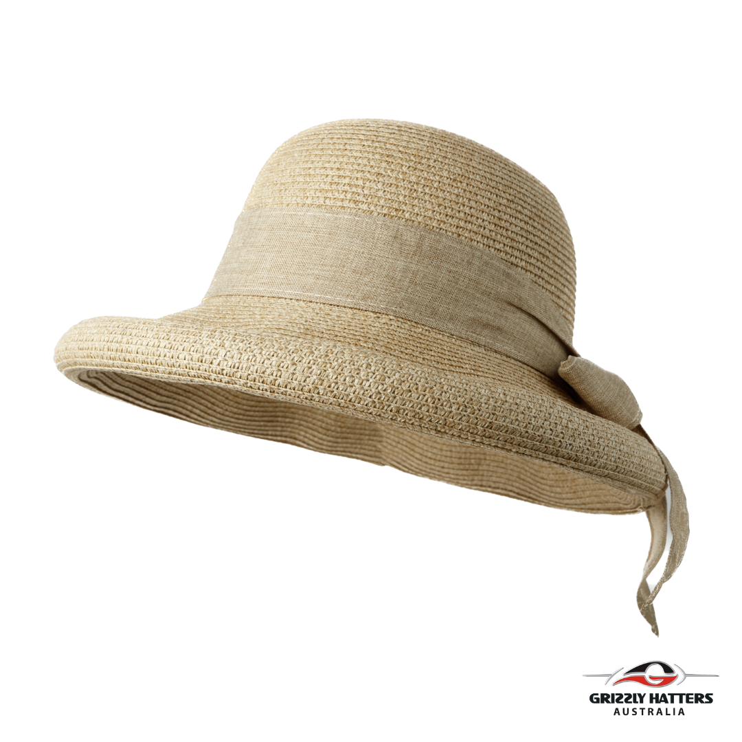 Sun Hat with Large Bow and Rolled Brim