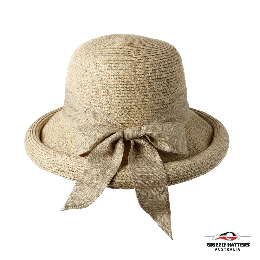 Sun Hat with Large Bow and Rolled Brim