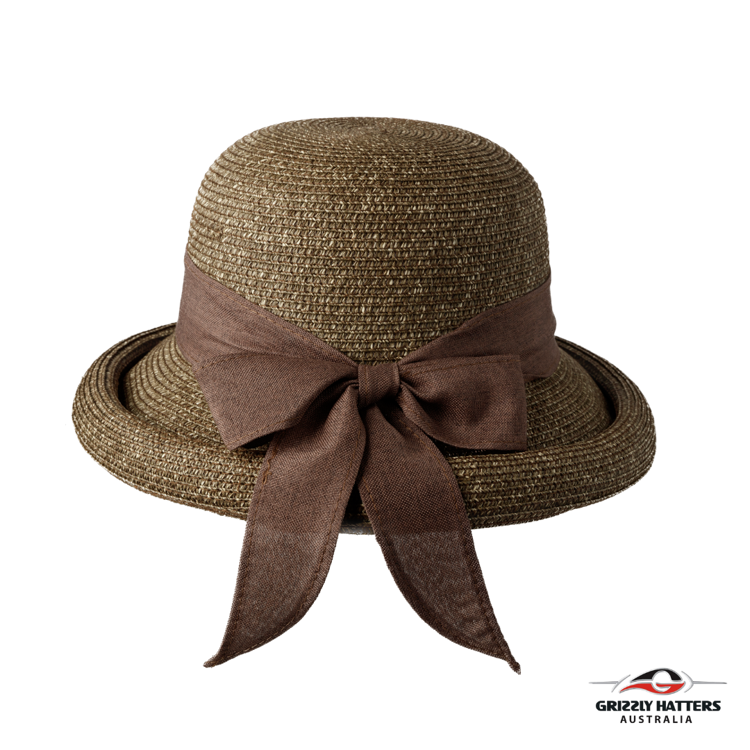 Sun Hat with Large Bow and Rolled Brim