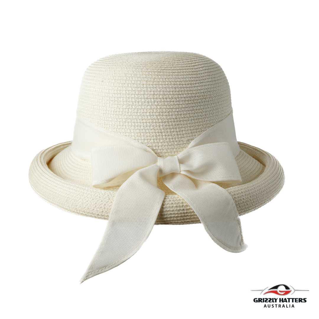 Sun Hat with Large Bow and Rolled Brim