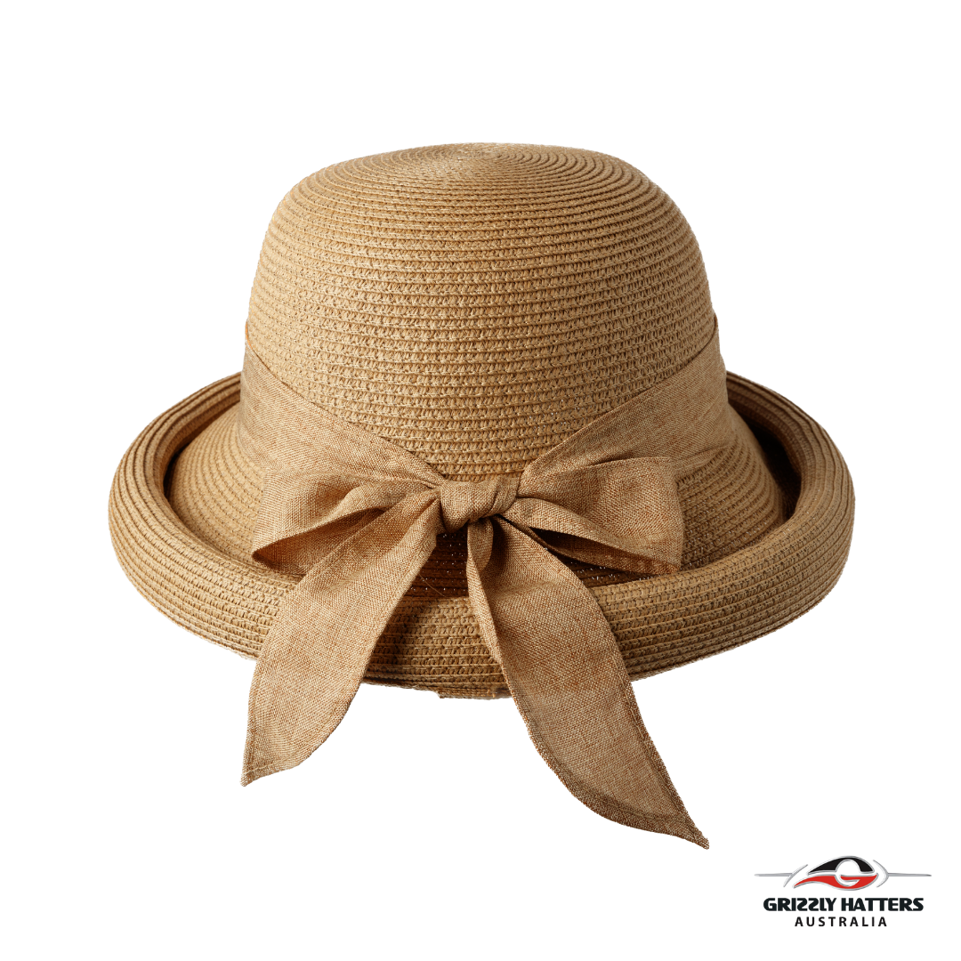 Sun Hat with Large Bow and Rolled Brim