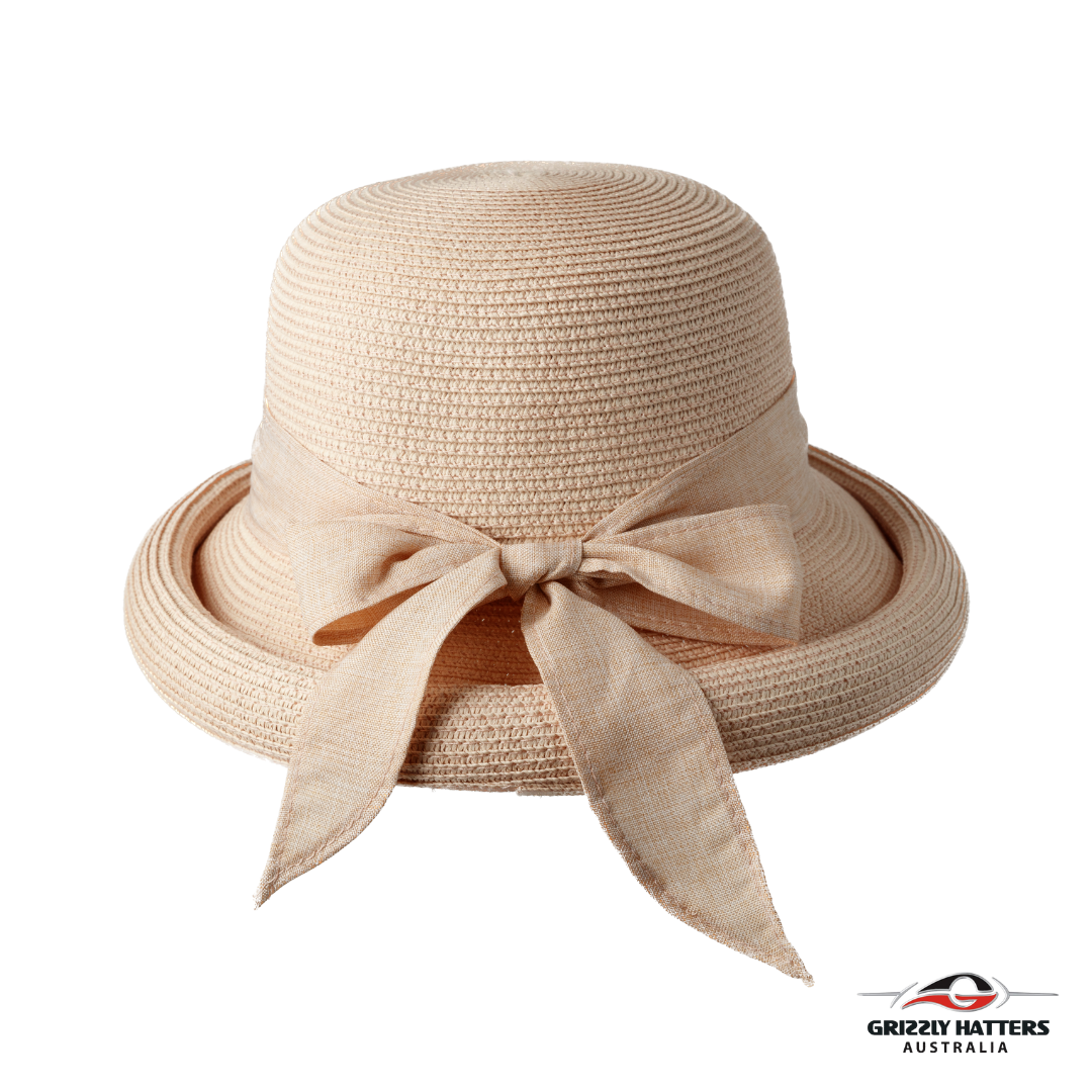 Sun Hat with Large Bow and Rolled Brim