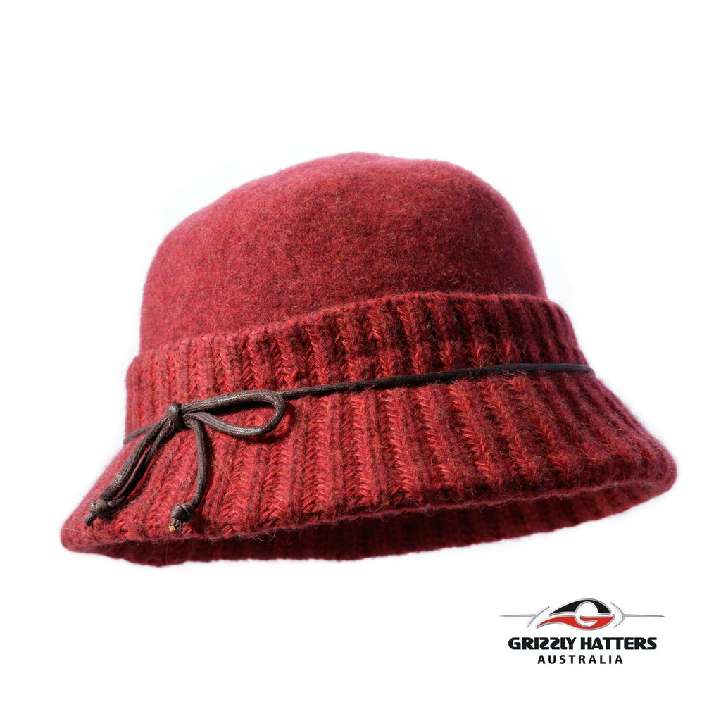 Foldable Cloche Australian Wool Hat 1920 style chilly red colour
