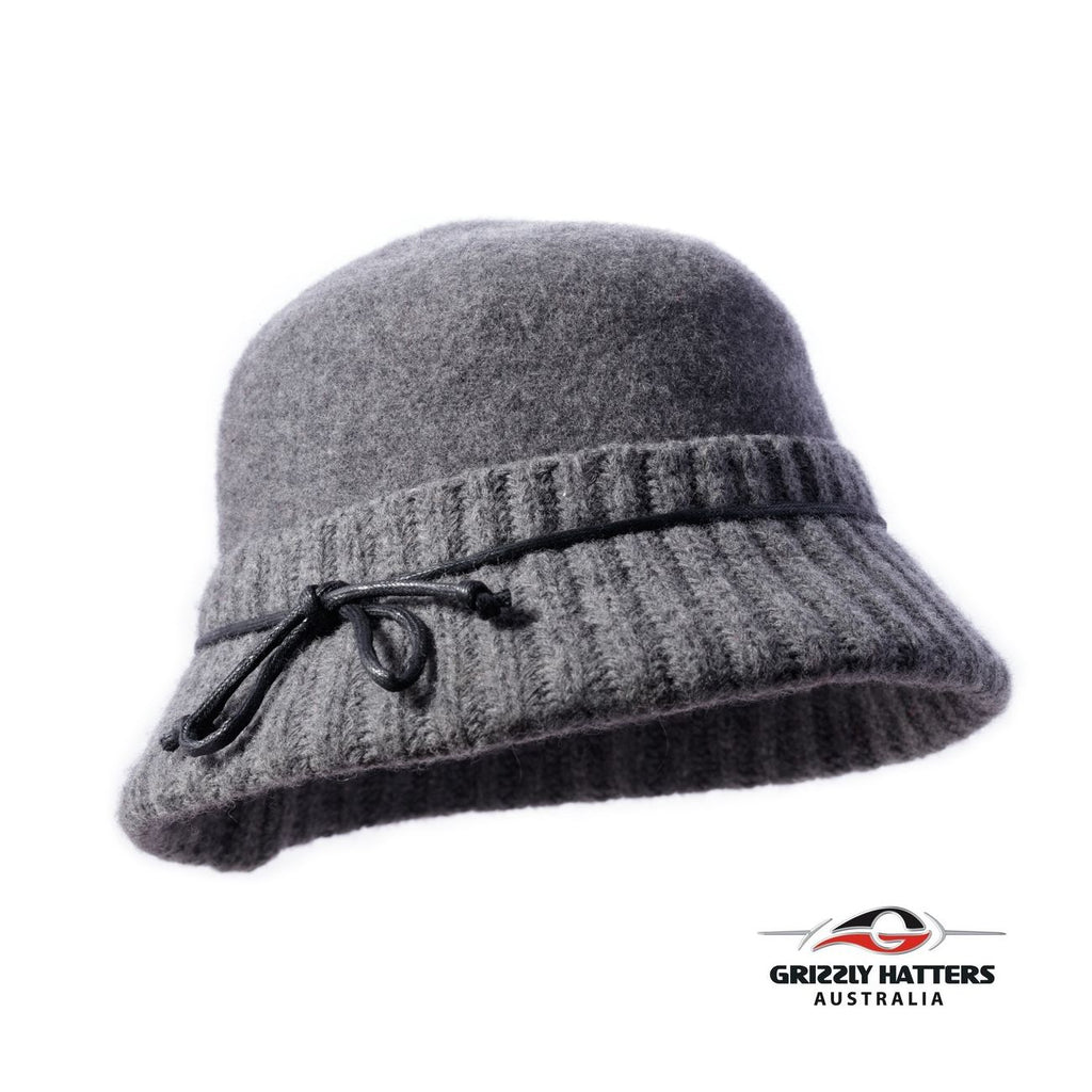 Foldable Cloche Australian Wool Hat 1920 style gray colour