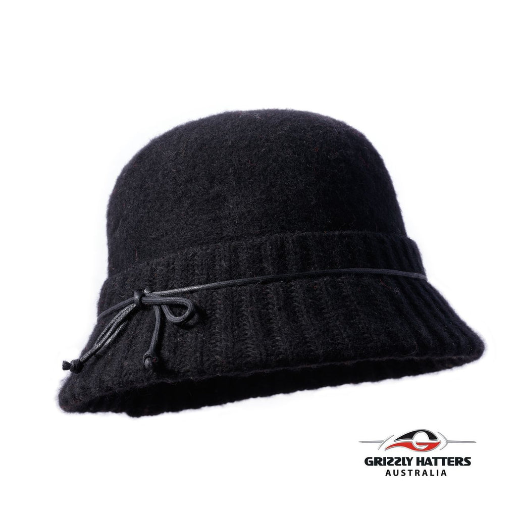Foldable Cloche Australian Wool Hat 1920 style black colour