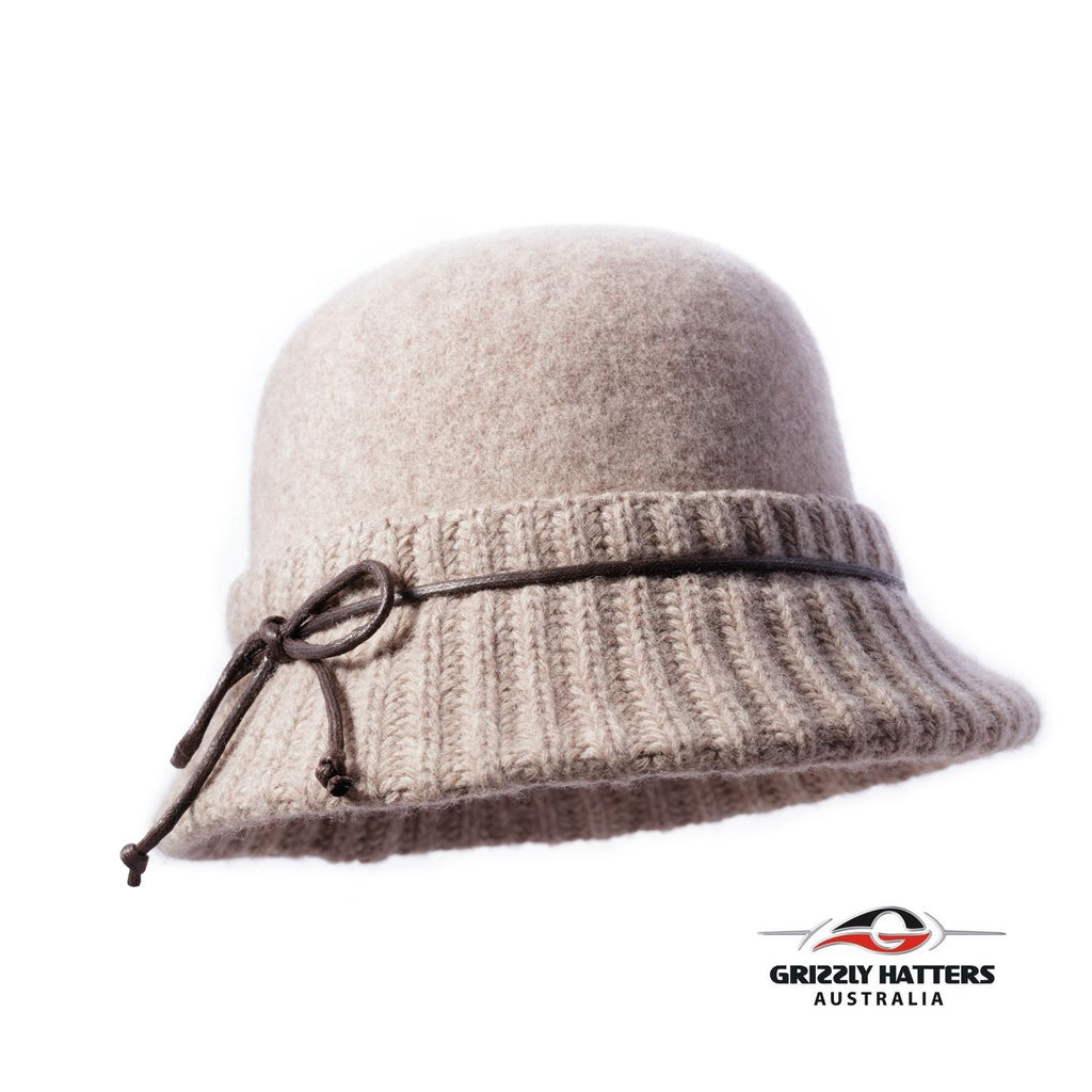 Foldable Cloche Australian Wool Hat 1920 style sand beige colour