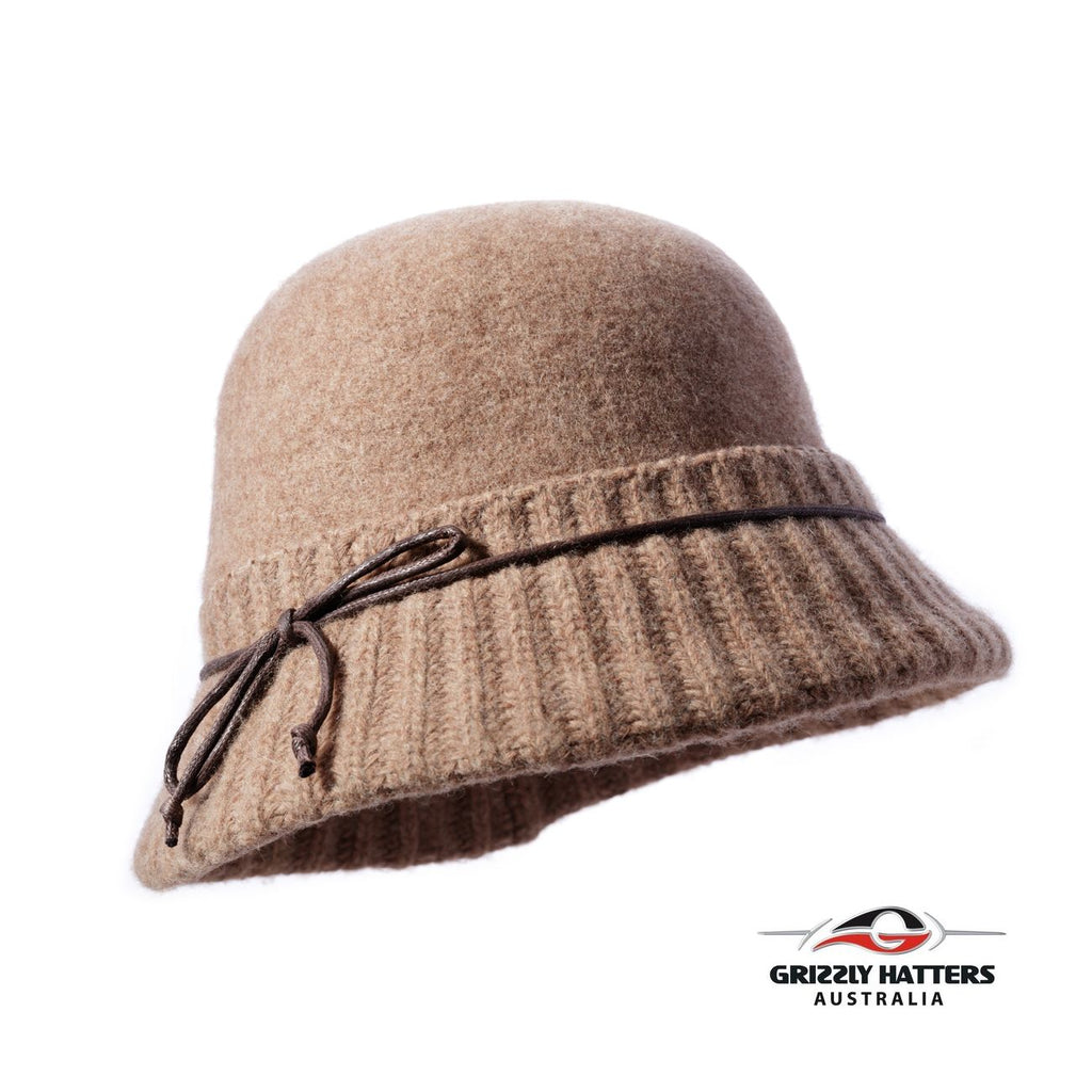 Foldable Cloche Australian Wool Hat 1920 style tan colour