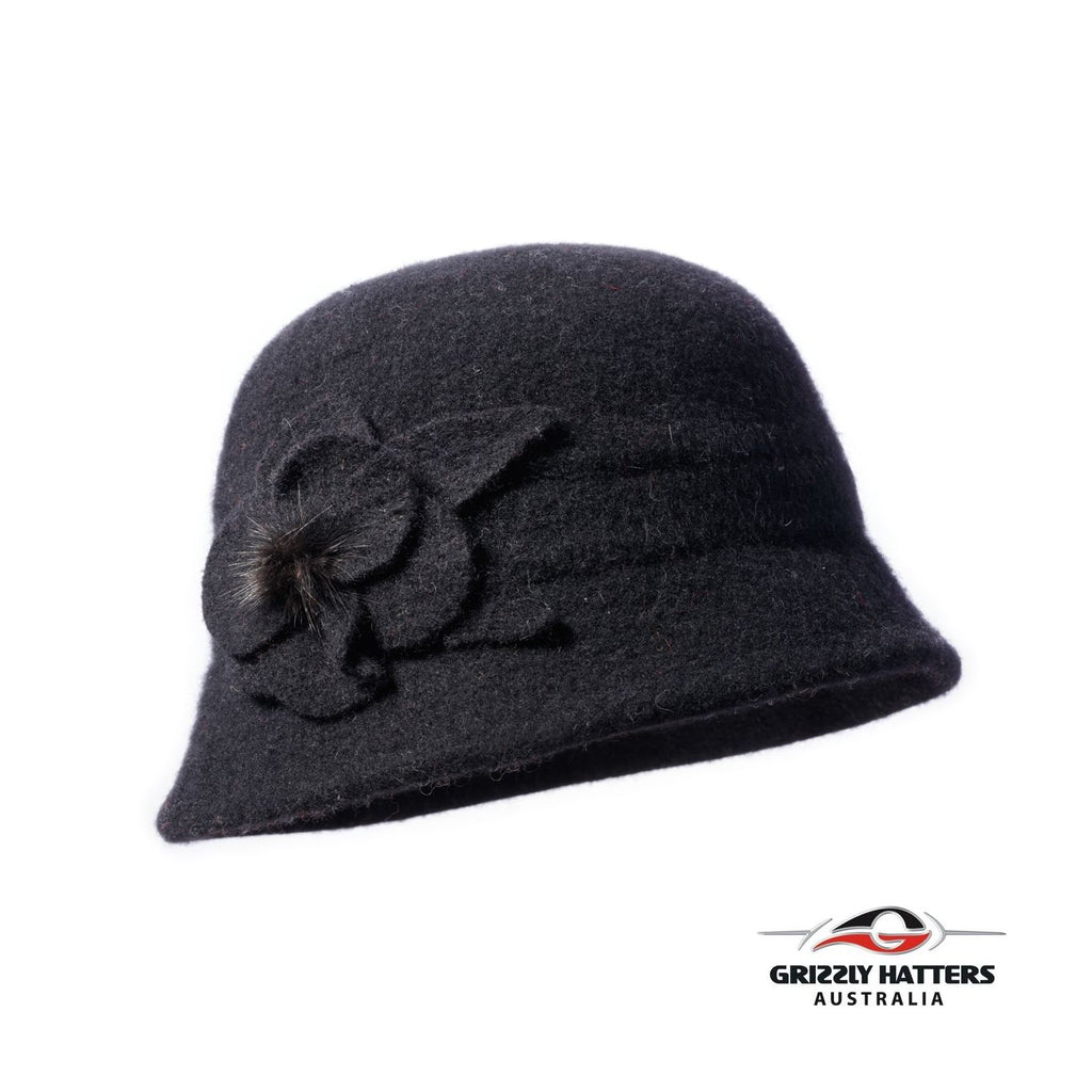 Foldable Cloche Australian Wool Hat 1920 style short brim black colour cute 