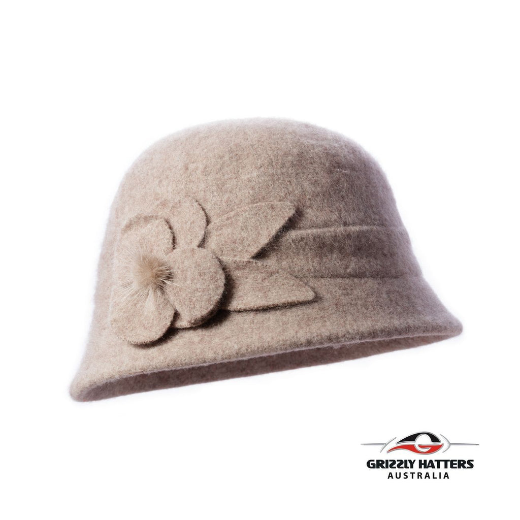 Foldable Cloche Australian Wool Hat 1920 style short brim sand colour