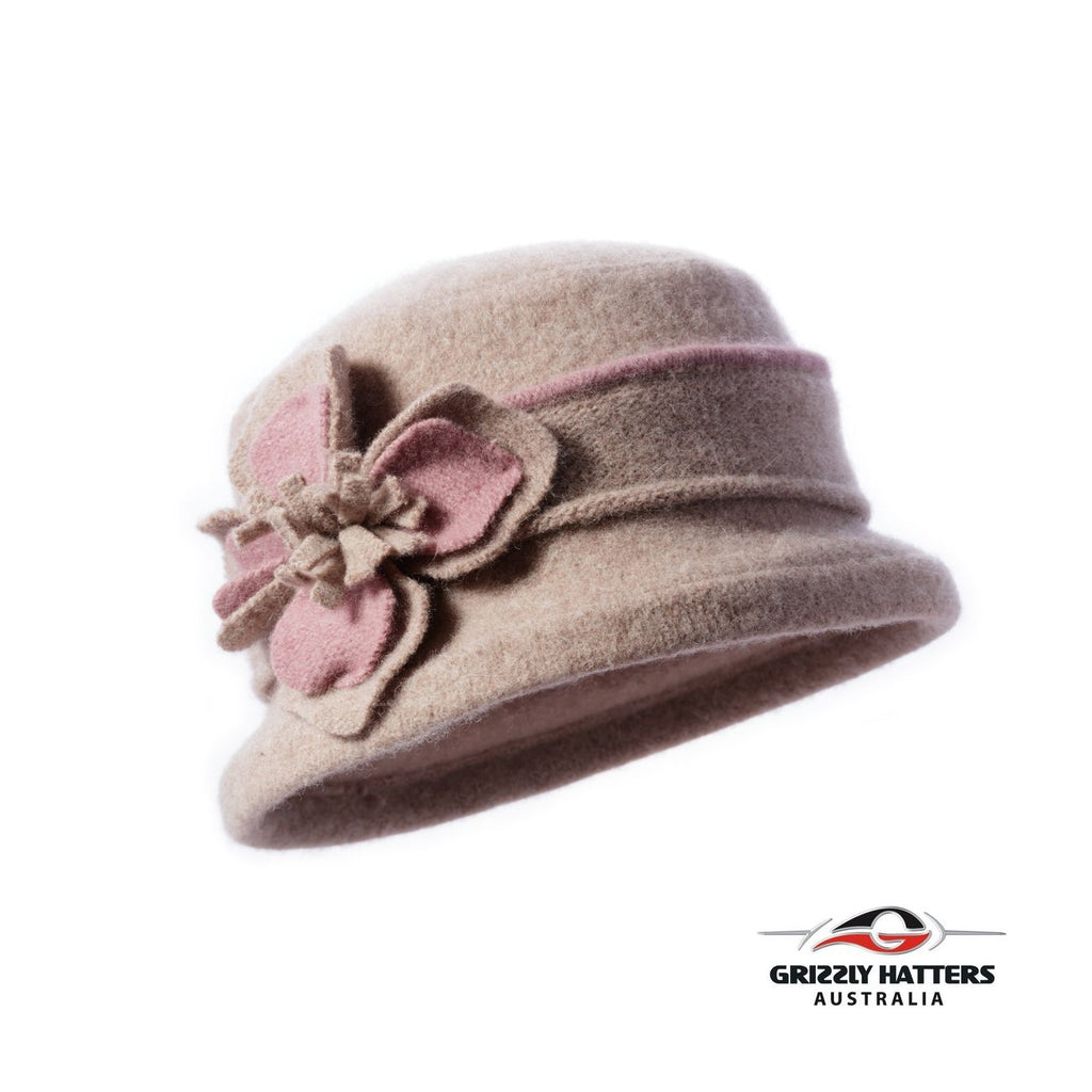 Packable Small Brim Australian Wool Hat Elegant Smart Casual tan dusty pink colour