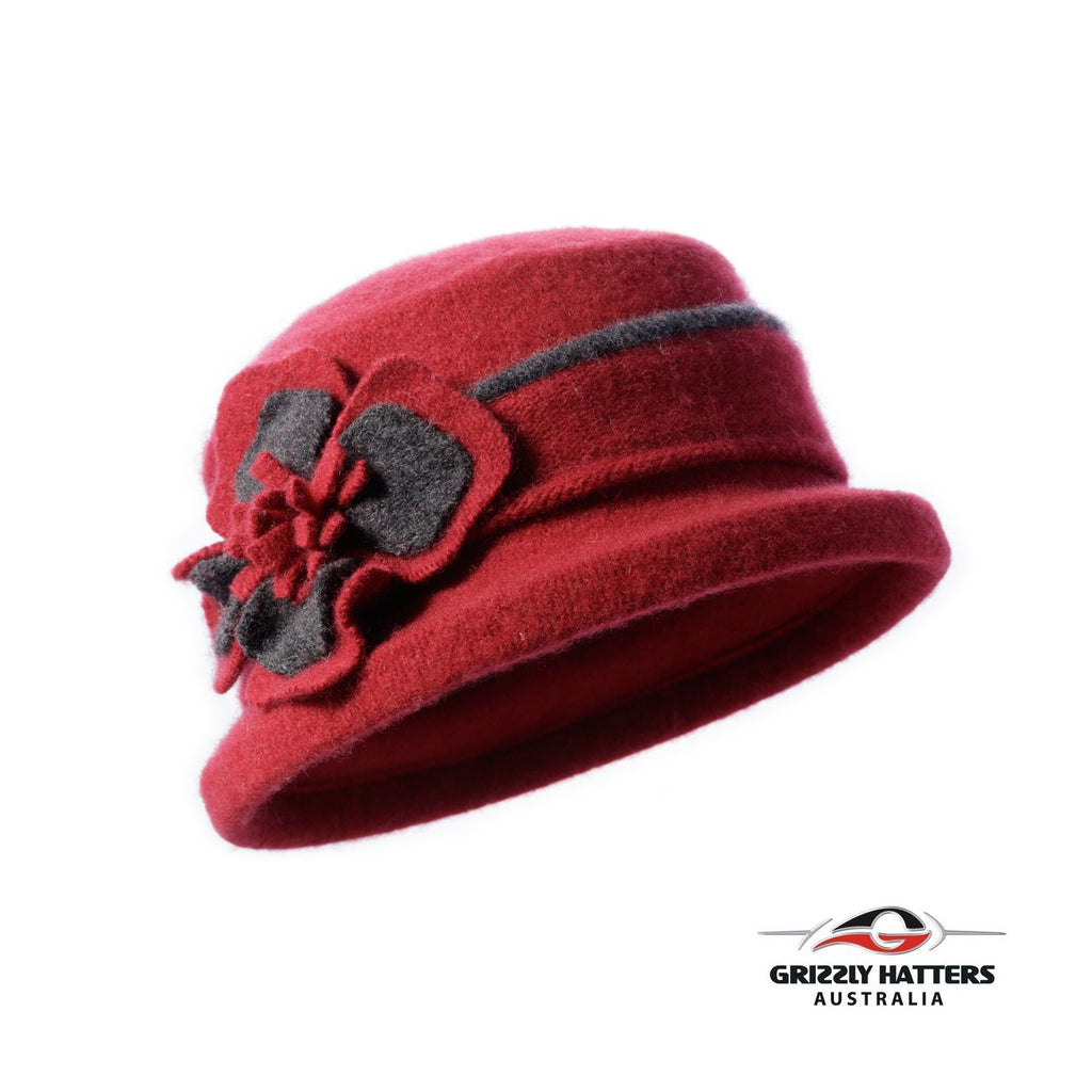 Packable Small Brim Australian Wool Hat Elegant Smart Casual red grey colour