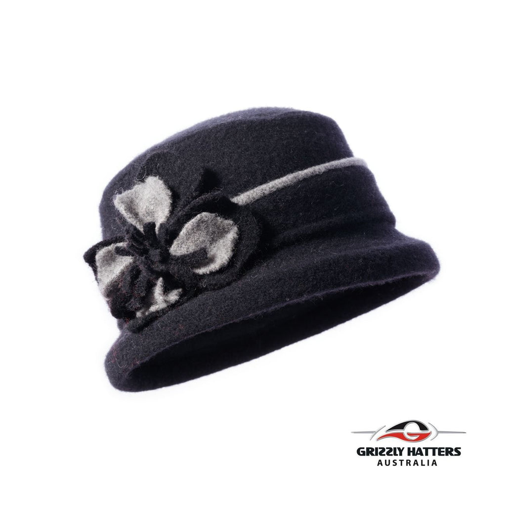 Packable Small Brim Australian Wool Hat Elegant Smart Casual black dark grey colour
