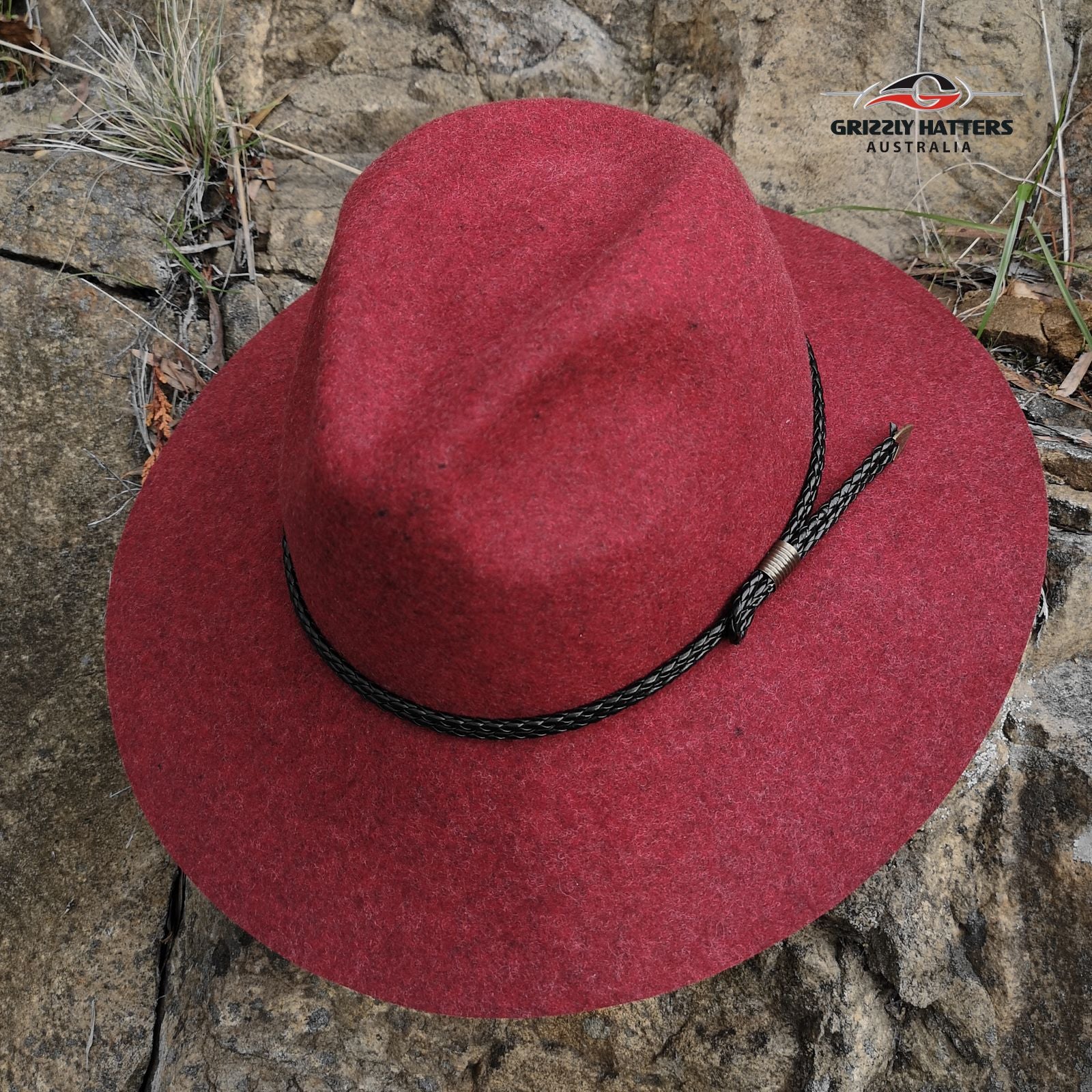 100% Wool Unisex Classic Fashionable Fedora Hat in Maroon Red Marl Colour Handmade in Tasmania, Australia by Grizzly Hatters, small and big sizes 