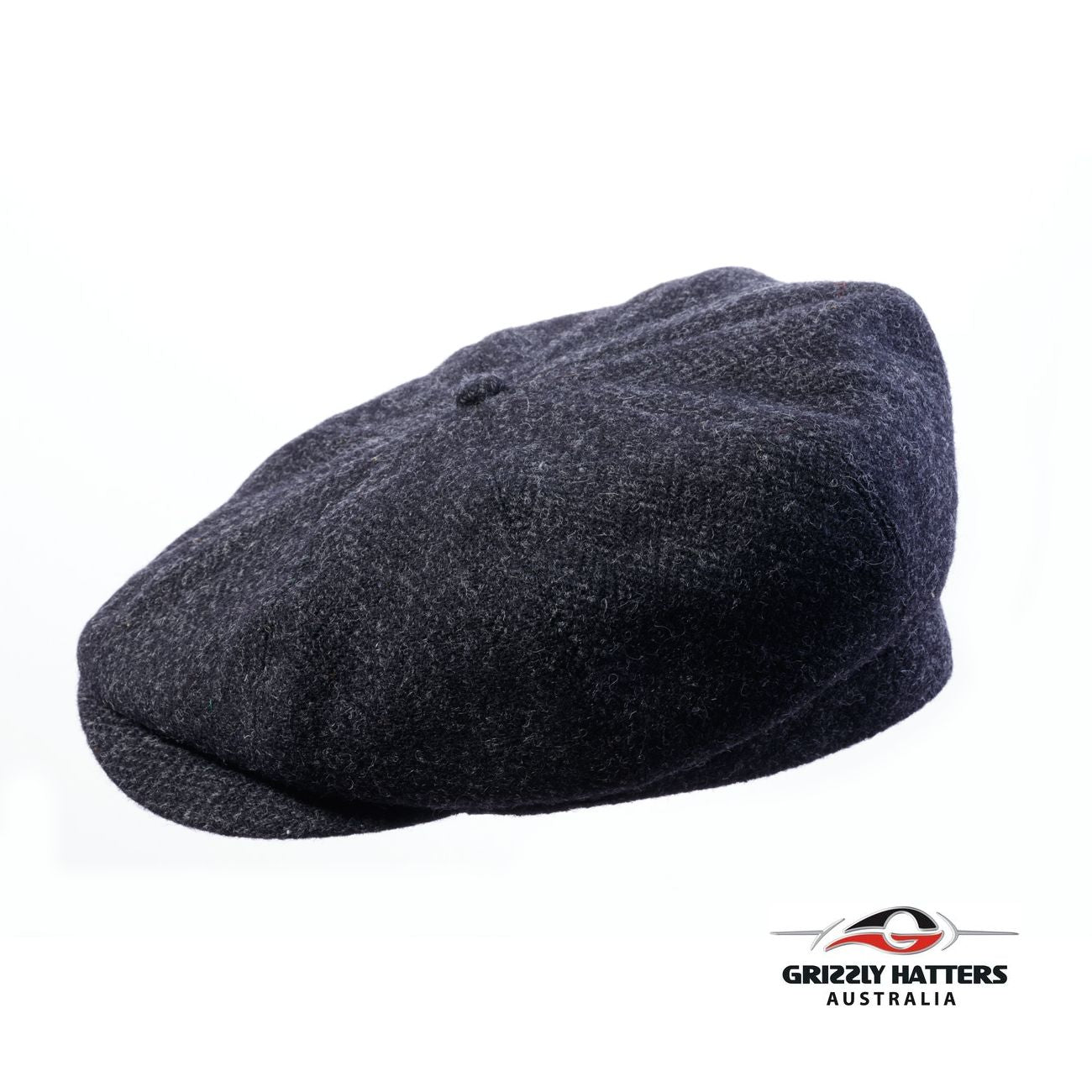 Harris Tweed Wool 8 panel Cap in black Handmade in Australia 