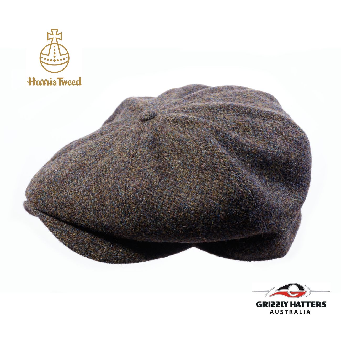 Harris Tweed Wool 8 panel Cap in olive colour Handmade in Australia 