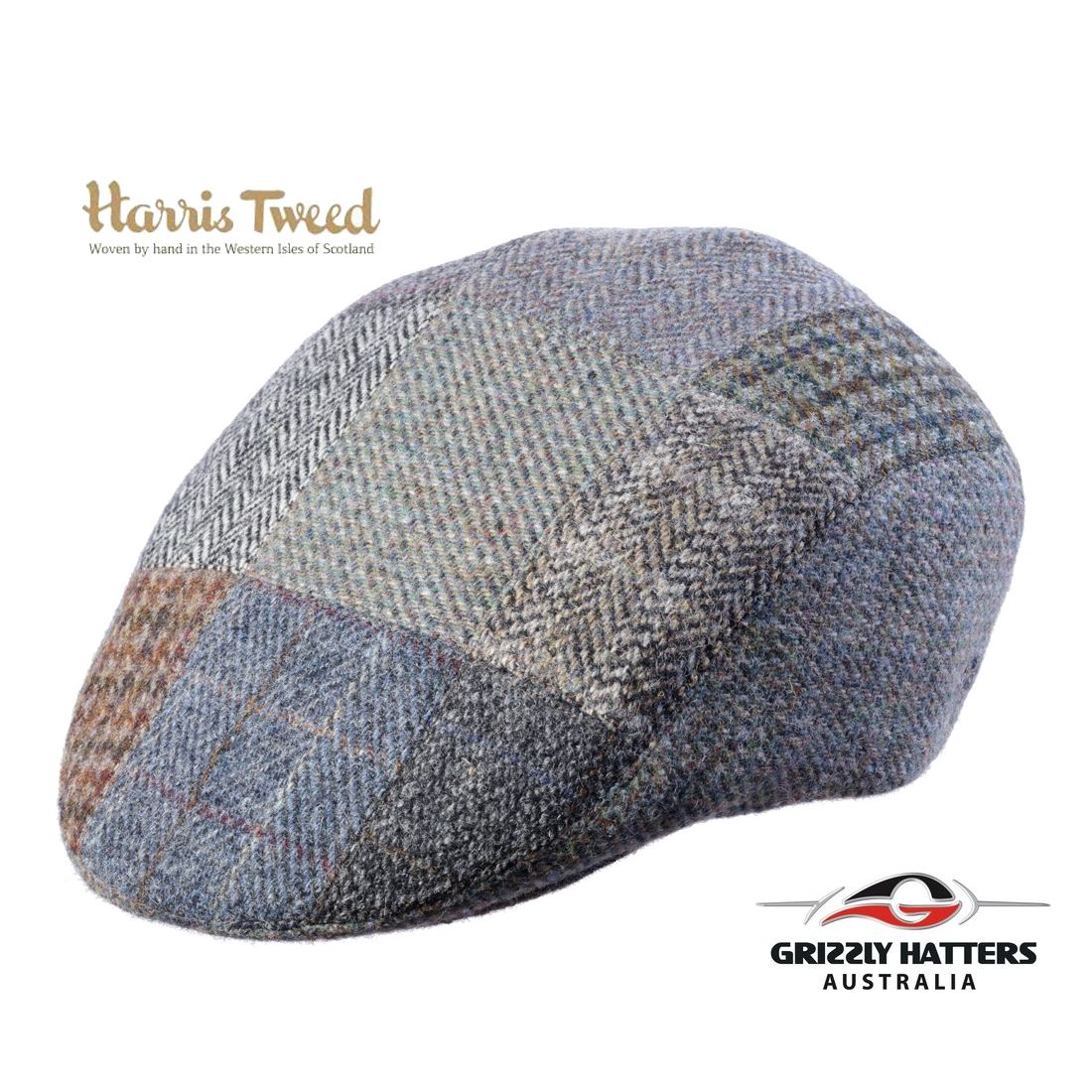Quality Harris Tweed Wool Flat Cap in Patchwork colours adjustable size gift for him 
