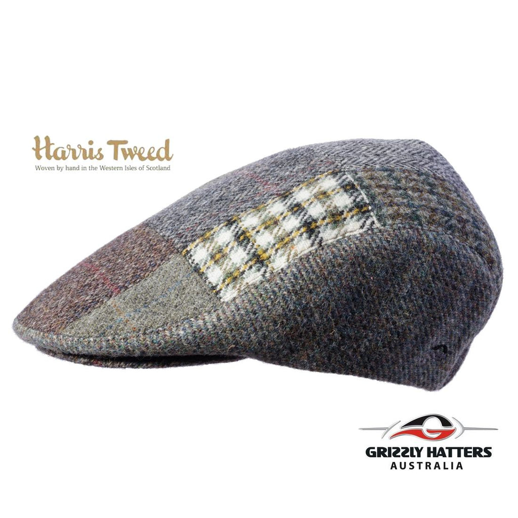 Quality Harris Tweed Wool Flat Cap in Patchwork colours adjustable size gift for Grandad Dad