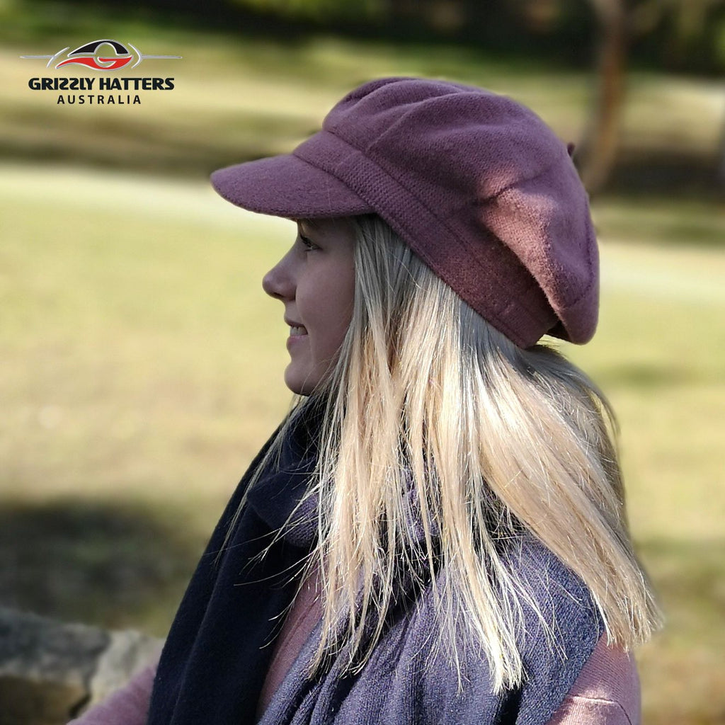 Wool beret with peak wool cap adjustable size Australian wool 8 panel cap pink fawn grey maroon