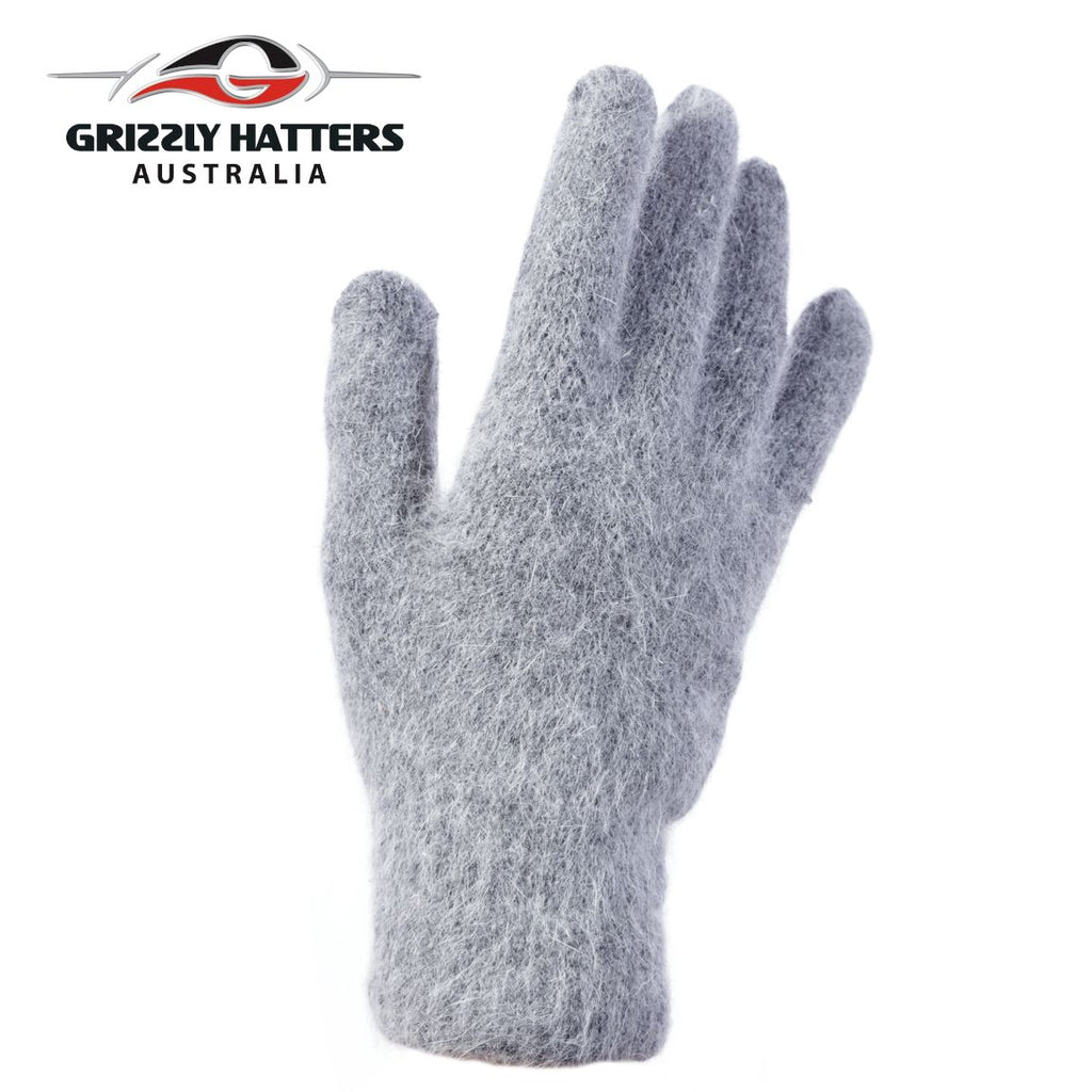 flufffy angora and sheeps wool gloves with extra lining layer by Grizzly Hatters grey colour
