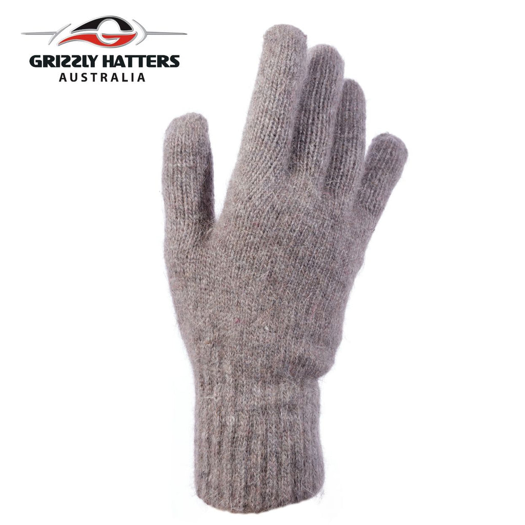 flufffy angora and sheeps wool gloves with extra lining layer by Grizzly Hatters tan colour