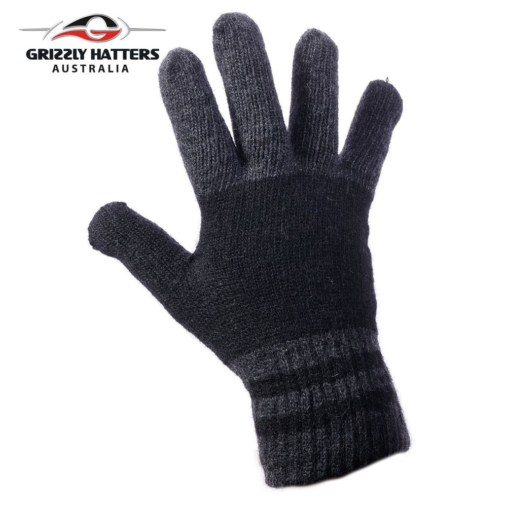 Mens angora wool gloves with extra lining one size fits most grey / black colour  stripes 