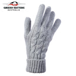 Ladies merino wool gloves cable knit design light grey colour designed Grizzly Hatters
